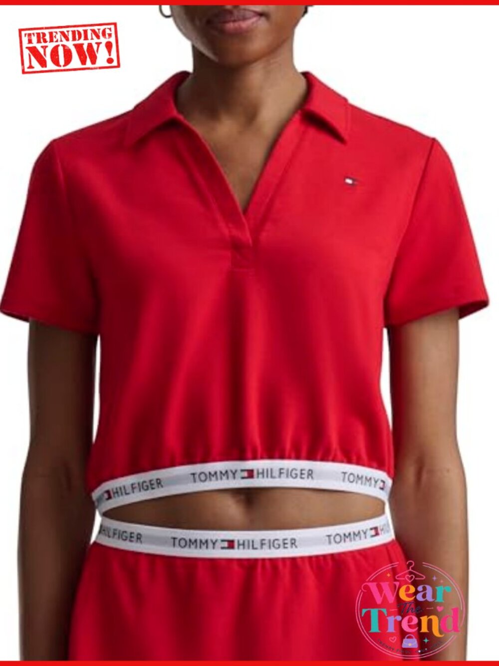 Cropped Short Sleeve Collared Polo Shirt Relaxed Fit Pullover Top